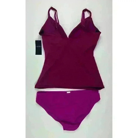 NEW! Lauren Ralph Lauren Womens 12 Slimming Ruched Tankini Top & Bottom NWT $145 - Picture 7 of 7